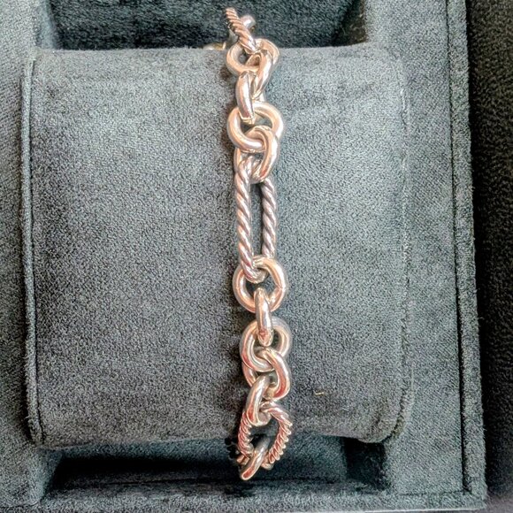 David Yurman Figaro Sterling Silver Chain Bracelet with 18k Y Gold Toggle Clasp - Picture 5 of 6
